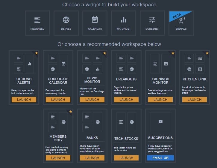 Test: Benzinga’s workspaces are incredibly easy to set up.