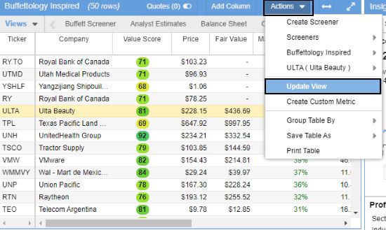 Step 4 - Setup Your Buffett Specific View