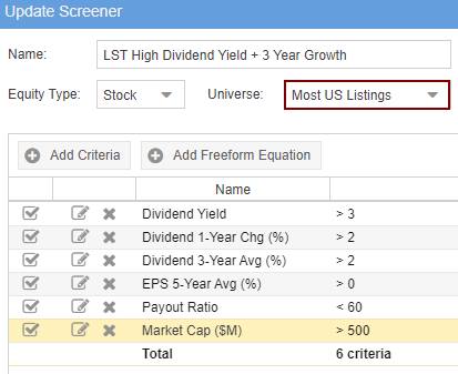 High Dividend Yield Criteria In Stock Rover