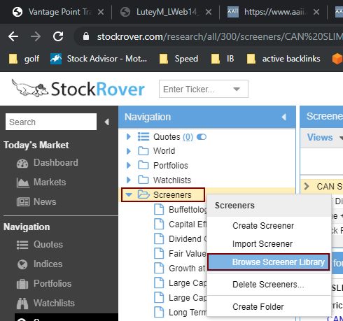 Importing the CANSLIM Screener in Stock Rover | © LiberatedStockTrader.com Importing the CANSLIM Screener in Stock Rover