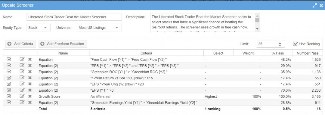 Beat the Market Stock Screener Criteria Current - Only Available in Stock Rover