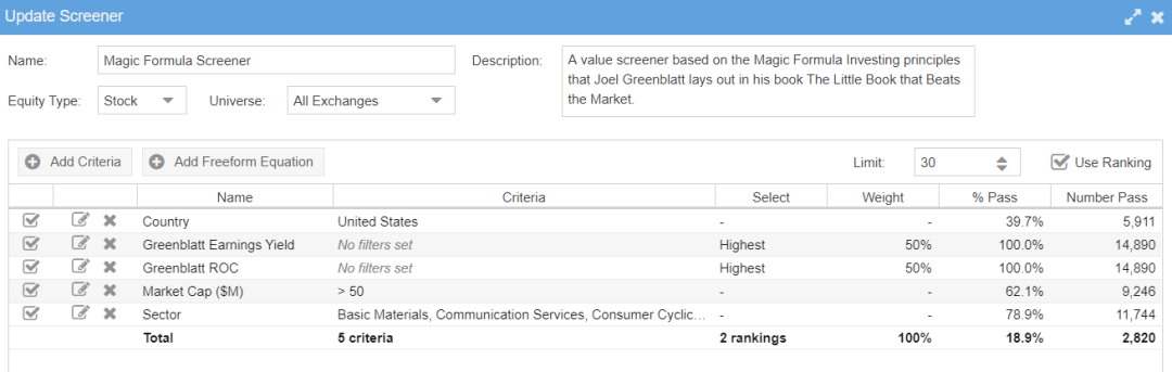 The Magic Formula Criteria Implemented into Stock Rover