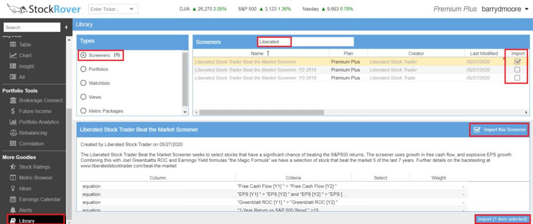 How to Import the Beat the Market Screener in Stock Rover