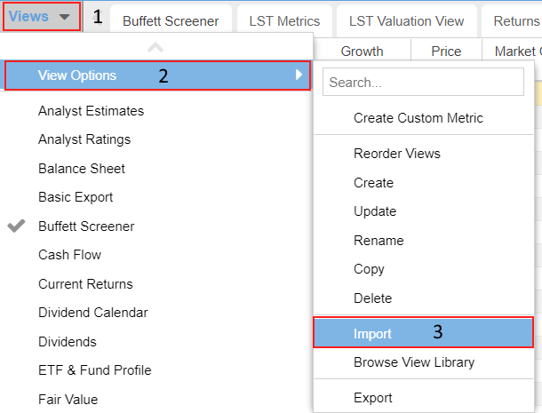 Importing the Column View Into Stock Rover