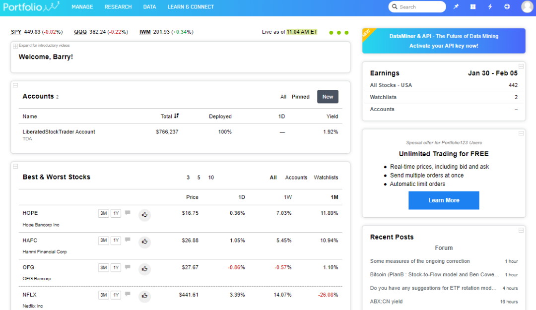 Portfolio123 Review: Portfolio Dashboard