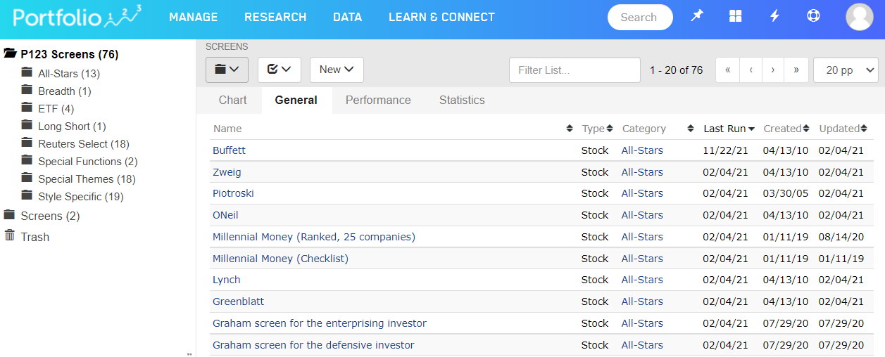 Portfolio123 Review: Pre-configured Screening Strategies Test