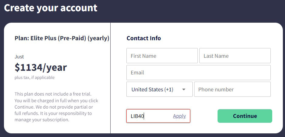 Step 2: How to Use Your TrendSpider Discount Coupon Code - Add The Code LIB40 to the Coupon Box