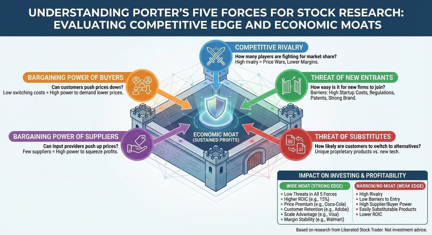 In-depth Explainer: Using Porter`s 5 Forces and the Concept of Moats for Stock Analysis.
