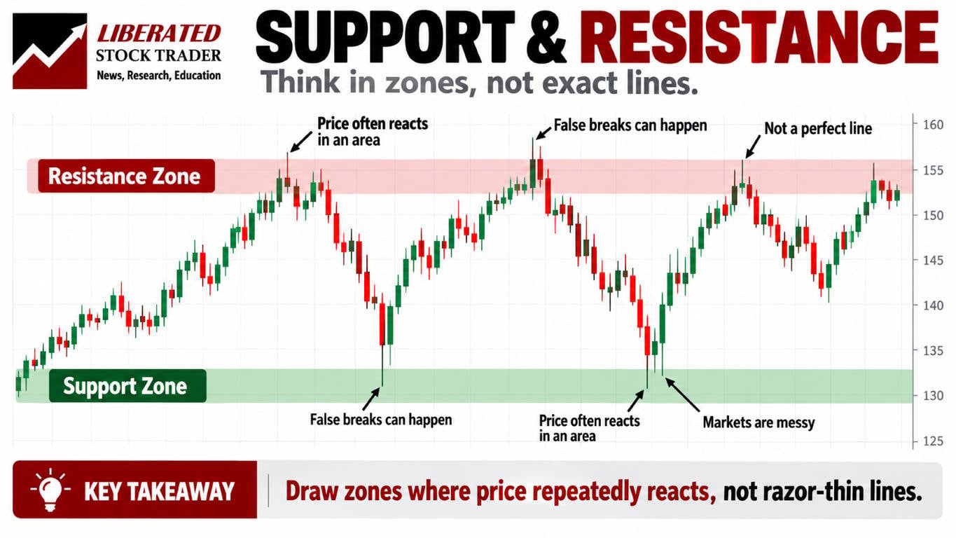Support is an area where declining prices have previously attracted enough demand to stop or reverse the fall. Resistance is an area where rising prices have encountered enough selling pressure to slow or reverse the advance.