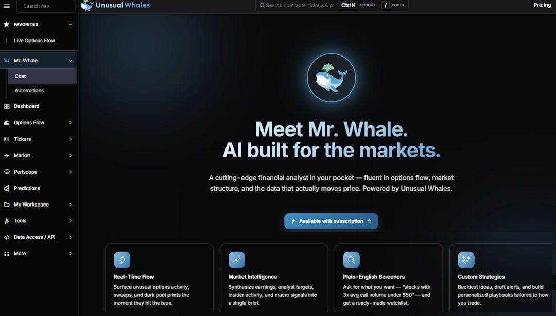 Unusual Whales Mr. Whale AI Options Trading Assistant