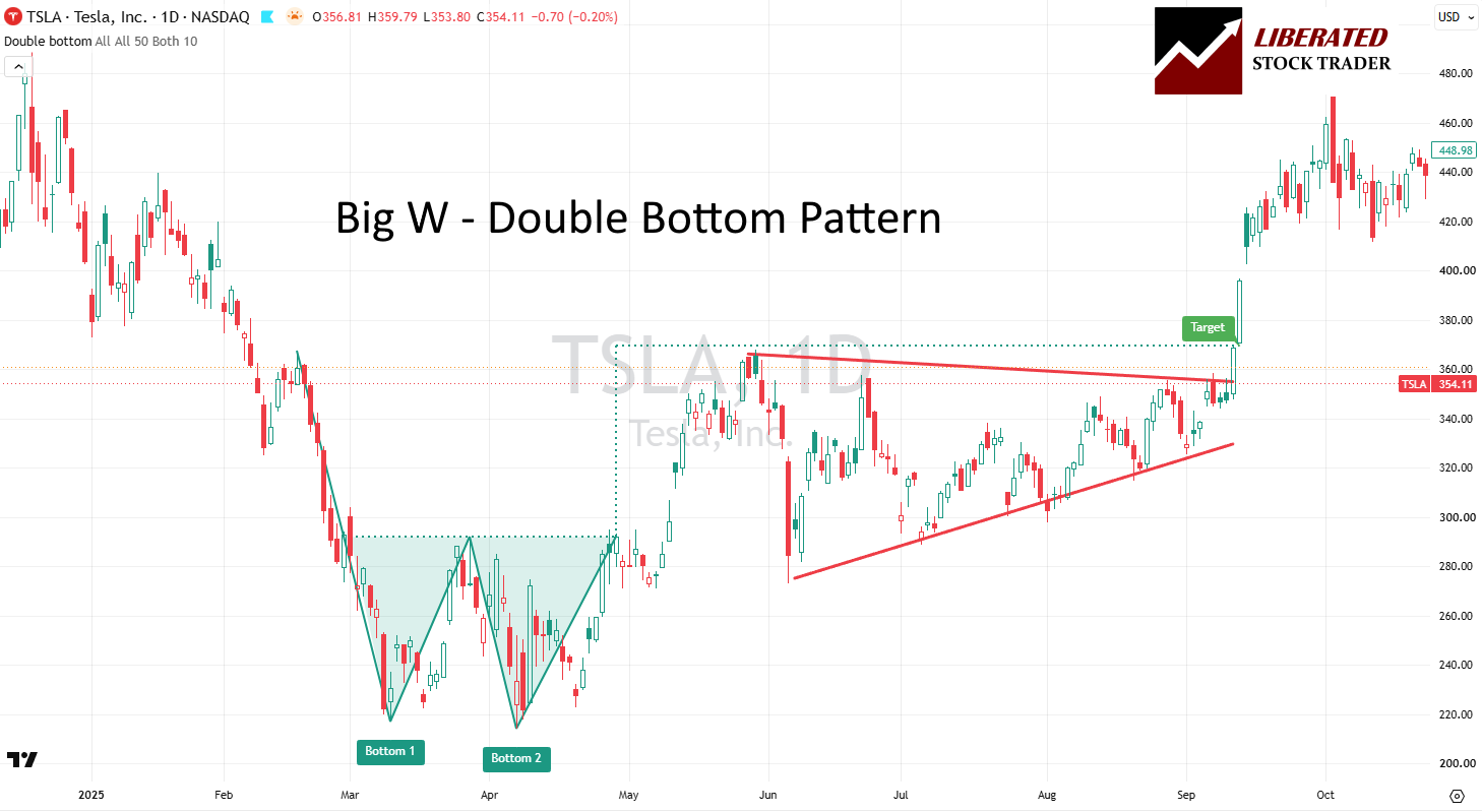 Big W double bottom chart pattern