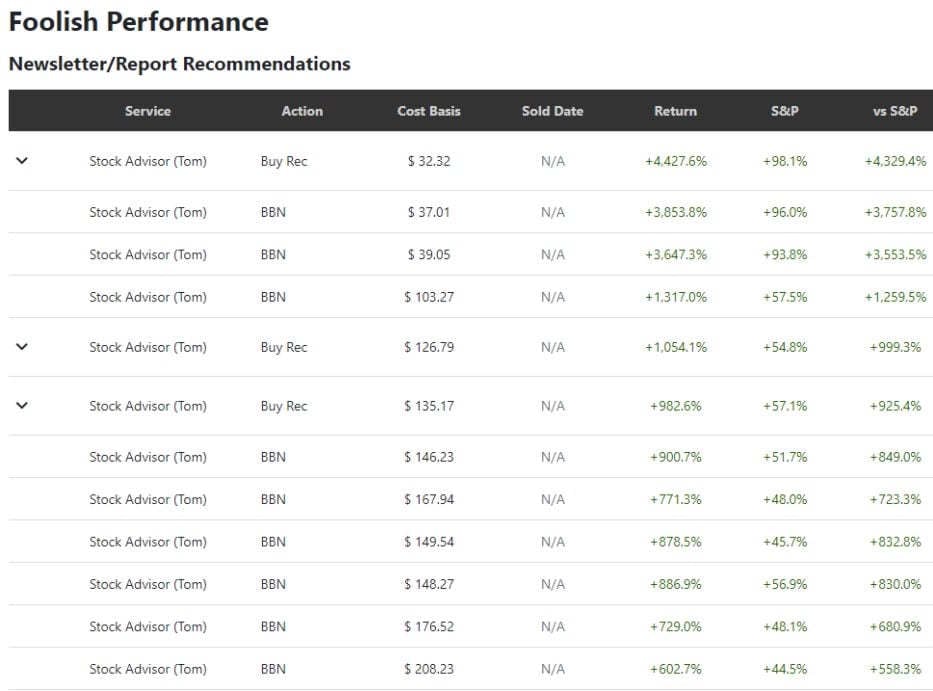 Screenshot of Motley Fool Stock Advisor recommendations audit.